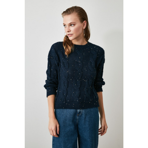 Trendyol Navy Sequined Knit Detailed Knitsweater