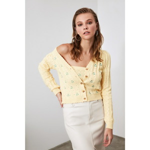 Trendyol Yellow Embroidery Detailed Blouse-Cardigan Knitwear Cardigan