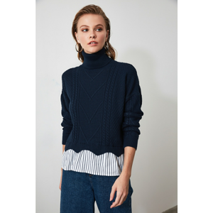 Trendyol Navy Poplin Detailed Knit Sweater