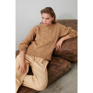 Trendyol Camel Knitting Detailed Oversize Knitwear Sweater