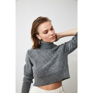Trendyol Grey Crop Knitting Detailed Knitwear Sweater