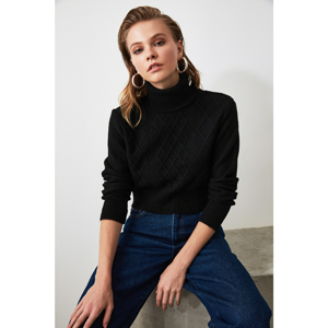 Trendyol Black Crop Knitting Detailed Knitwear Sweater