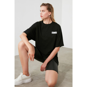 Trendyol Black Front and Back Printed Oversize Knitted T-Shirt