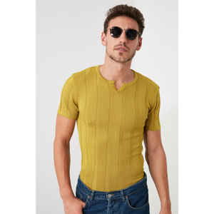 Trendyol Green Men's Cut Neck Short Sleeve Knitwear Sweater