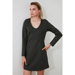 Trendyol Anthracite V Collar Mini Knitting Dress