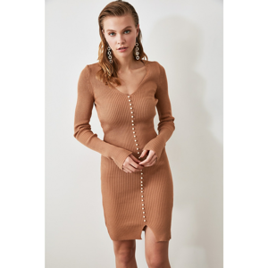 Trendyol Camel Pearl Detailed Knitwear Dress