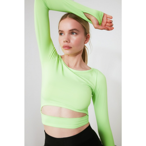 Trendyol Neol Green Crop Window/Cut Out and Thumb Hole Detail Sports Blouse