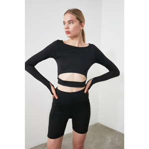 Trendyol Black Crop Window/Cut Out and Thumb Hole Detail Sports Blouse