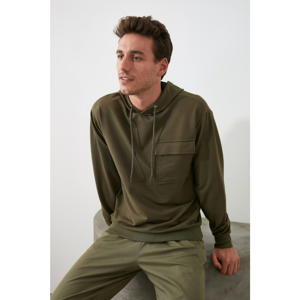 Trendyol Khaki Regular Fit Hooded Pocket Detail Cotton Sweatshirt