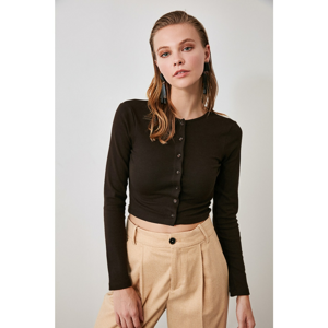 Trendyol Brown Buttoned Crop Knitted Blouse