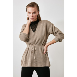 Trendyol Camel Lace Collar Knit Wearer Sweater
