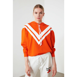 Trendyol Orange Printed and Hooded Sports Sweatshirt