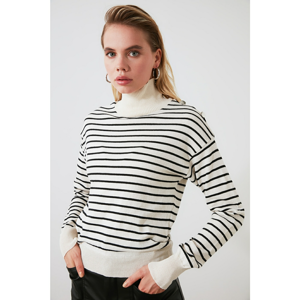 Trendyol Ekru Button Detailed Striped Knitwear Sweater