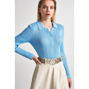 Trendyol Blue Polo Collar Fitilli Knit Sweater