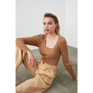 Trendyol Camel Square Collar Knit Sweater