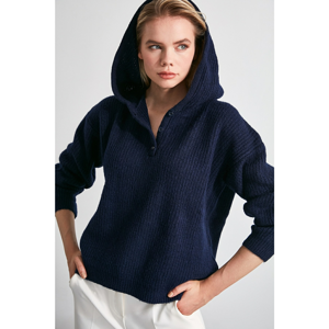 Trendyol Navy Blue Hooded Knitwear Sweater