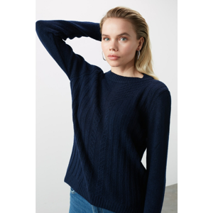 Trendyol Navy Fitilli Knitted Detailed Knitwear Sweater