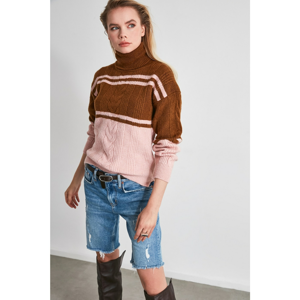 Trendyol Turtleneck Knit Sweater WITH Brown Block