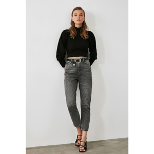 Trendyol Anthracite Washed High Waist Mom Jeans