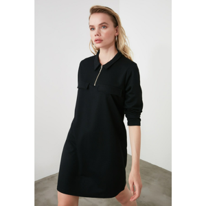 Trendyol Black Zipper Mini Knitted Sweat Dress