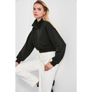 Trendyol Black Ruffle Detailed Crop Knitted Sweatshirt