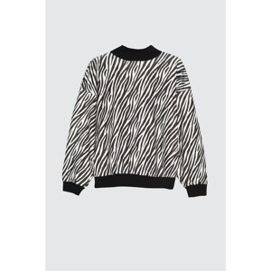 Trendyol Black Zebra Pattern Loose Mold Upright Collar Knitted Sweatshirt