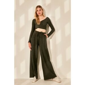 Trendyol Anthracite Corduroy Wide Leg Knitted Trousers