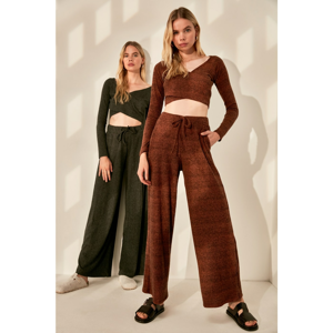 Trendyol Brown Fitilli Baggy Leg Knitted Pants