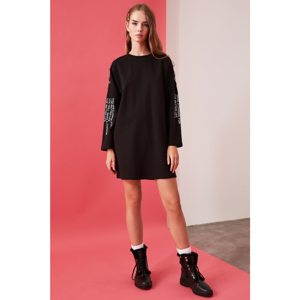 Trendyol Black Accessory Detailed Printed Knitted Sweat Dress