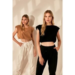 Trendyol Black Waistband Crop Knitted Blouse