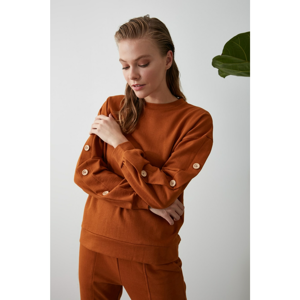 Trendyol Cinnamon Button 100% Organic Cotton Basic Knitting Sweatshirt