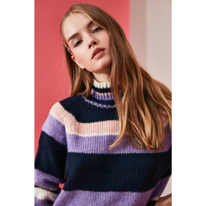 Trendyol Lila Strait Color Block Knit Sweater