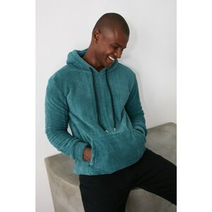 Trendyol Indigo Slim Fit Hooded Kangaroo Pocket Warm Thick Fleece/Plush Sweatshirt