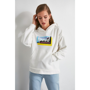 Trendyol White Printed Boyfriend Knitted Sweatshirt