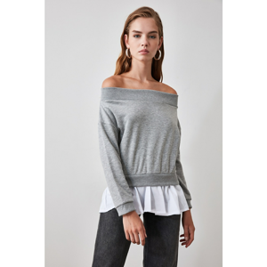 Trendyol Gray Poplin Detailed Carmen Collar Basic Knitted Sweatshirt