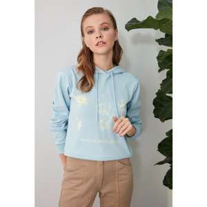 Trendyol Blue Printed 100% Organic Cotton Basic Hooded Knitted Sweatshirt