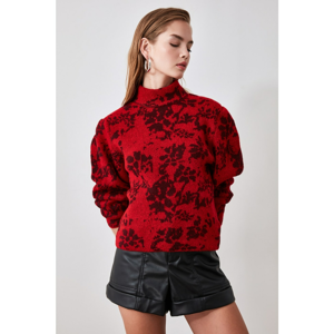 Trendyol Red Flower Patterned Knitwear Sweater
