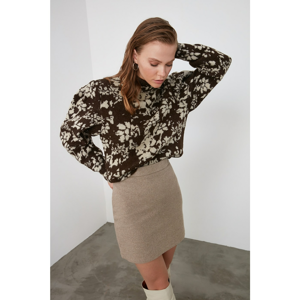 Trendyol Brown Flower Patterned Knitwear Sweater