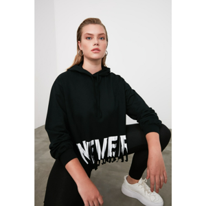 Trendyol Black Printed Tassel Detailed Oversize Hooded Knitted Sweatshirt