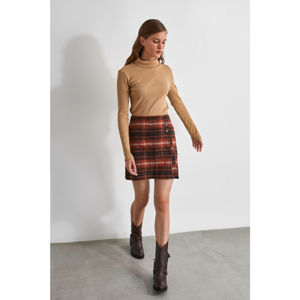 Trendyol Brown Button Detailed Plaid Skirt