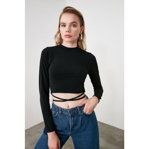 Trendyol Black Piping Detailed Tie Knitted Blouse
