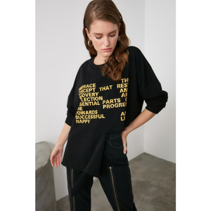 Trendyol Black Printed Asymmetric Knitting Sweatshirt