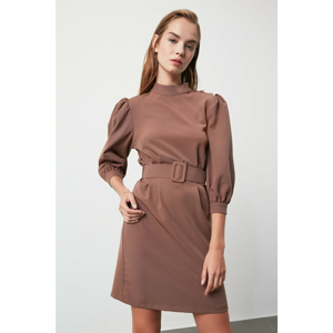 Trendyol Brown Belt Button Detailed Dress