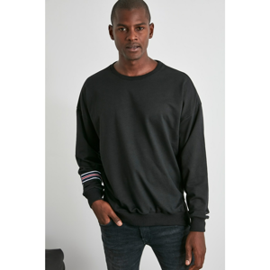 Trendyol Men's Black Oversize/Wide-Fit Crew Neck Men's Stripe Sweatshirt