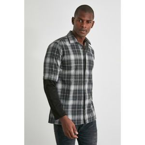 Trendyol Black Men Plaid Sleeve Detailed Regular Fit Shirt