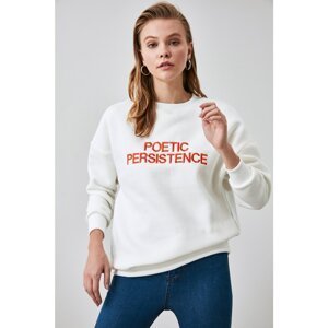 Trendyol Ecru Printed Basic Knitted Slim Sweatshirt