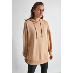 Trendyol Camel Ridge Printed Long Oversize Knitted Sweatshirt