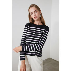 Trendyol Navy Striped Back Detailed Knitwear Sweater