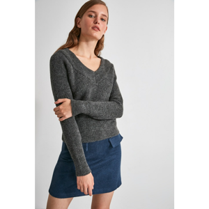 Trendyol Anthracite V Collar Knit Sweater