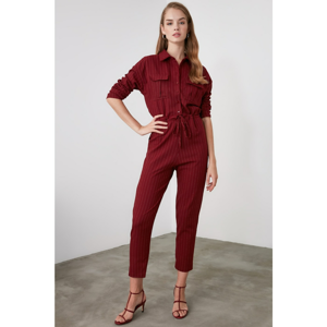 Trendyol Burgundy Striped Fastening Detailed Jumpsuit